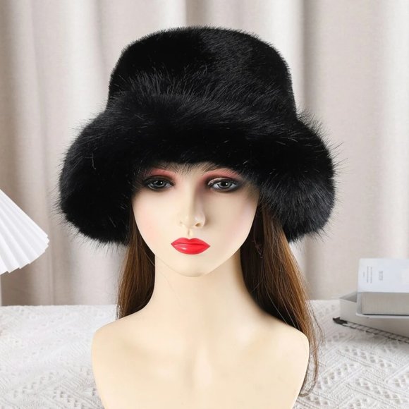 Accessories - Black Furry Bucket Winter Hat